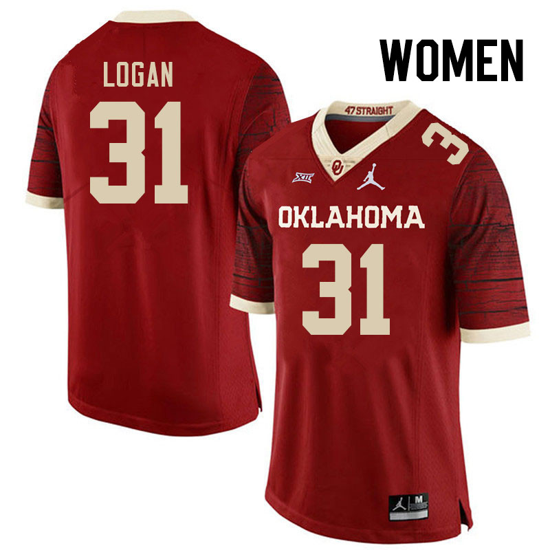 Women #31 Ashton Logan Oklahoma Sooners College Football Jerseys Stitched Sale-Retro